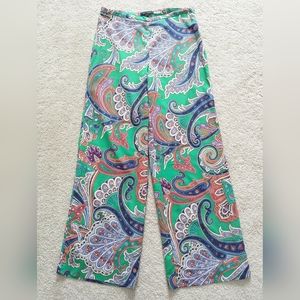 Lauren Ralph Lauren gree blue wide leg lounge pants with Paisley print size 10